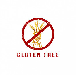 A cartoon image of wheat stalks with a red circle around them and a line through the middle with the words gluten free below. 