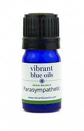 A Vibrant Blue Oils bottle of Parasympathetic essential oil in a small blue glass bottle with a black screw top.