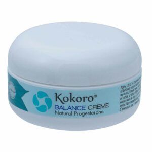 A jar of the Kokoro natural progesterone cream product. 
