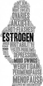 The outline of a woman with the words ESTROGEN and symptoms of estrogen dominance written within it. 