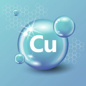 A sphere with the copper symbol CU within it. 