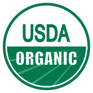 A green and white circular logo that reads USDA organic. 