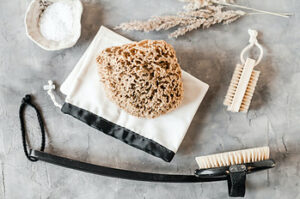 A dry brush with natural sponges. 