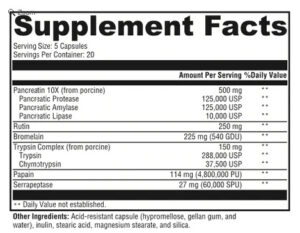 Dr. Jockers Proteo Enzymes supplement facts label. 