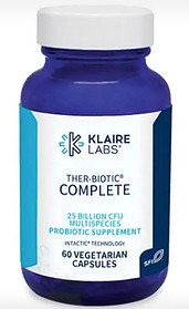A bottle of Klaire Labs Ther-Biotic Complete probiotic supplement.