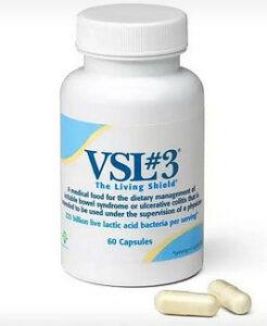 A bottle of the VSL #3 probiotic supplement.