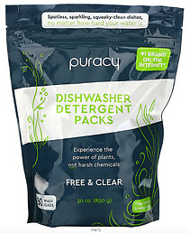 Puracy natural dishwasher detergent packs. 