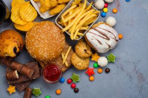 An assortment of high sugar processed foods. 