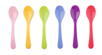 Rainbow colored spoons.